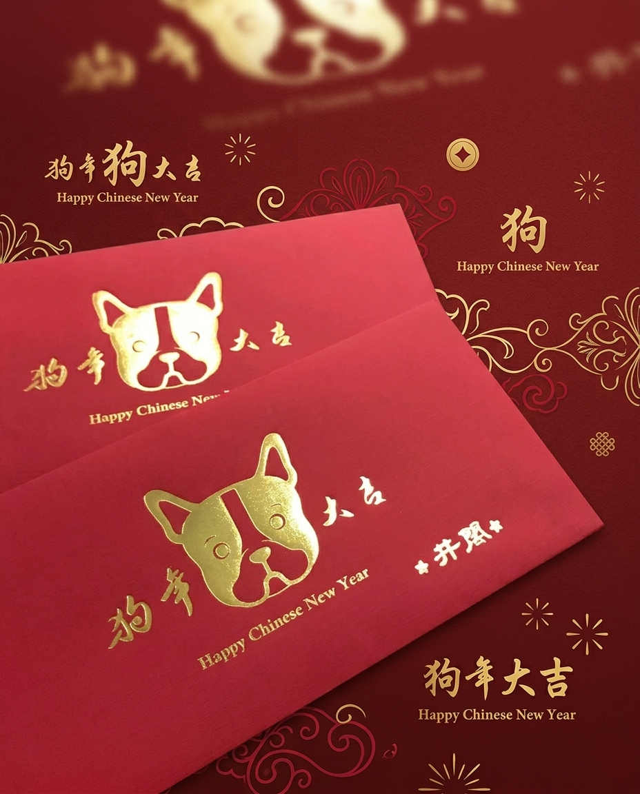 客製化紅包袋燙金工藝狗狗插畫文創設計